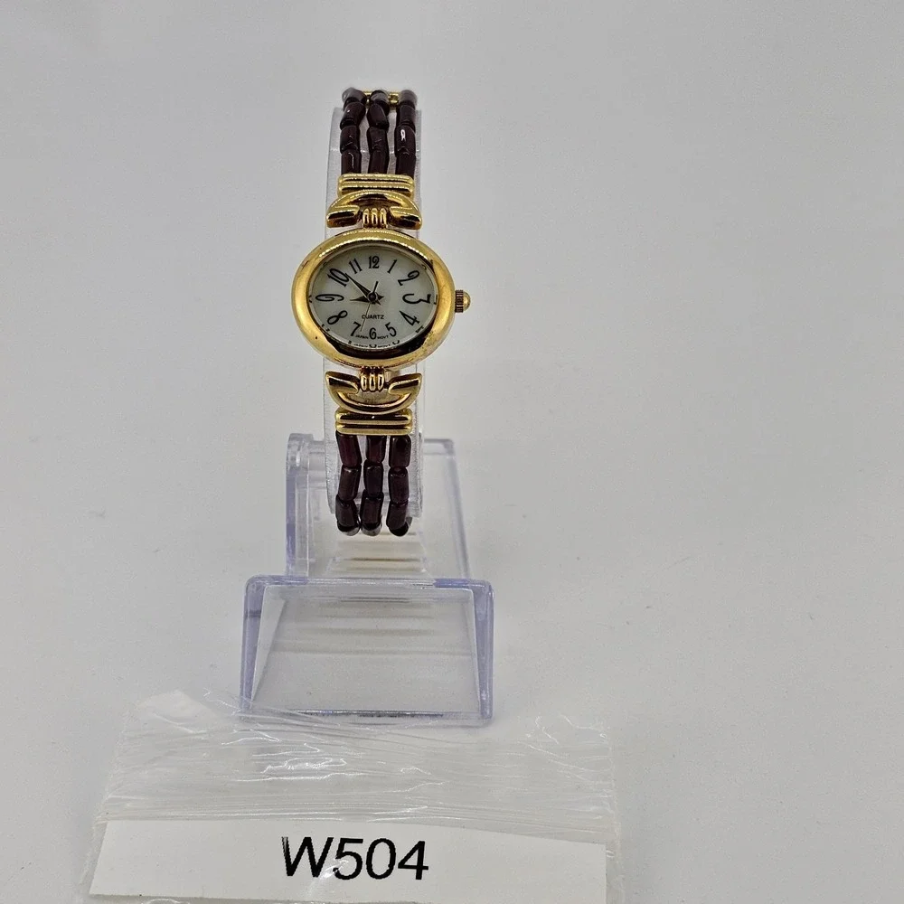Women's Analog Watch‎ 25MM Light Yellow Dial Gold Purple Bands 6.75
